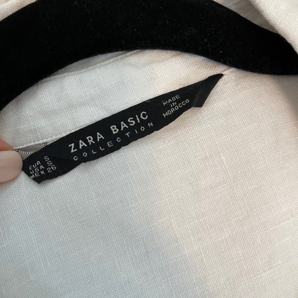 Zara - Basic Collection White 100% Linen Button U… - image 2